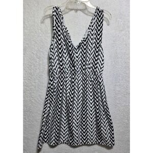 COOLWEAR Black White Chevron Print V Neck Elastic Waist Mini Dress Size S